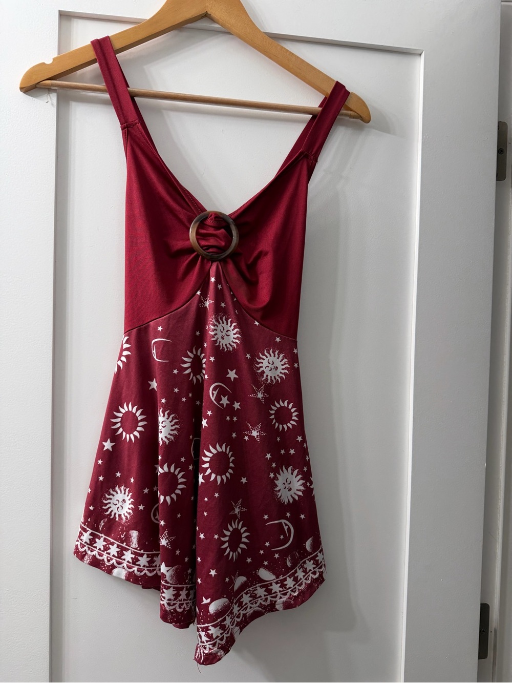 Women's Burgundy Sun & Moon Halter Dress with Ring Detail